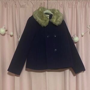 OshKosh B'gosh Navy Pea Coat with Faux Fur Collar